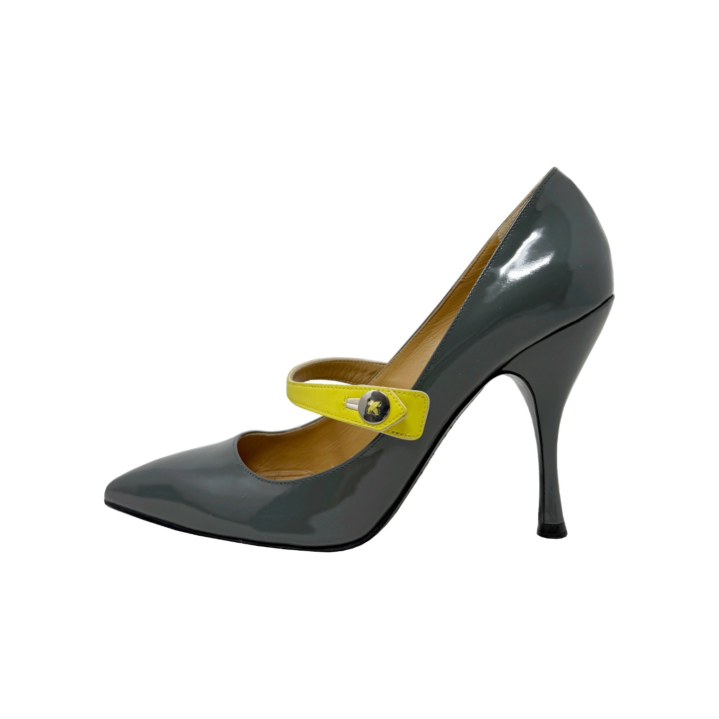 Marc Jacobs Mary Jane Pumps Gray Patent Leather Heels Runway 40.5